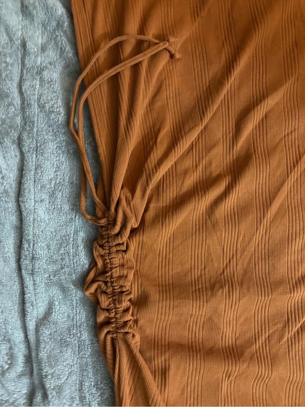 aerie Rust Ribbed Tank Midi Dress with Side Ruched Drawstring - Picture 3 of 3